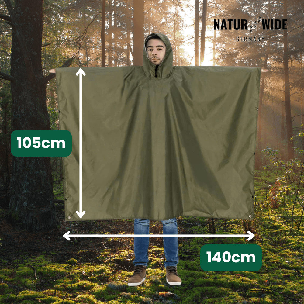 Regenponcho Damen 3 in 1 | Wasserdicht mit Kapuze und Ärmeln | Einheitsgröße in Dunkelblau, Waldgrün oder Schwarz 3