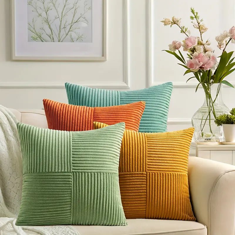 Kissenbezüge Cord 46x46 cm im 4er-Set | Boho-Stil, gerippte Textur | Verdeckter Reißverschluss, pflegeleichtes Polyester 1