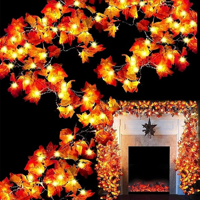 LED Lichterkette Ahornblätter Herbst | 1,5 m 10 LEDs Warmweiß | USB- oder Batteriebetrieb, für Innen & Außen geeignet 4