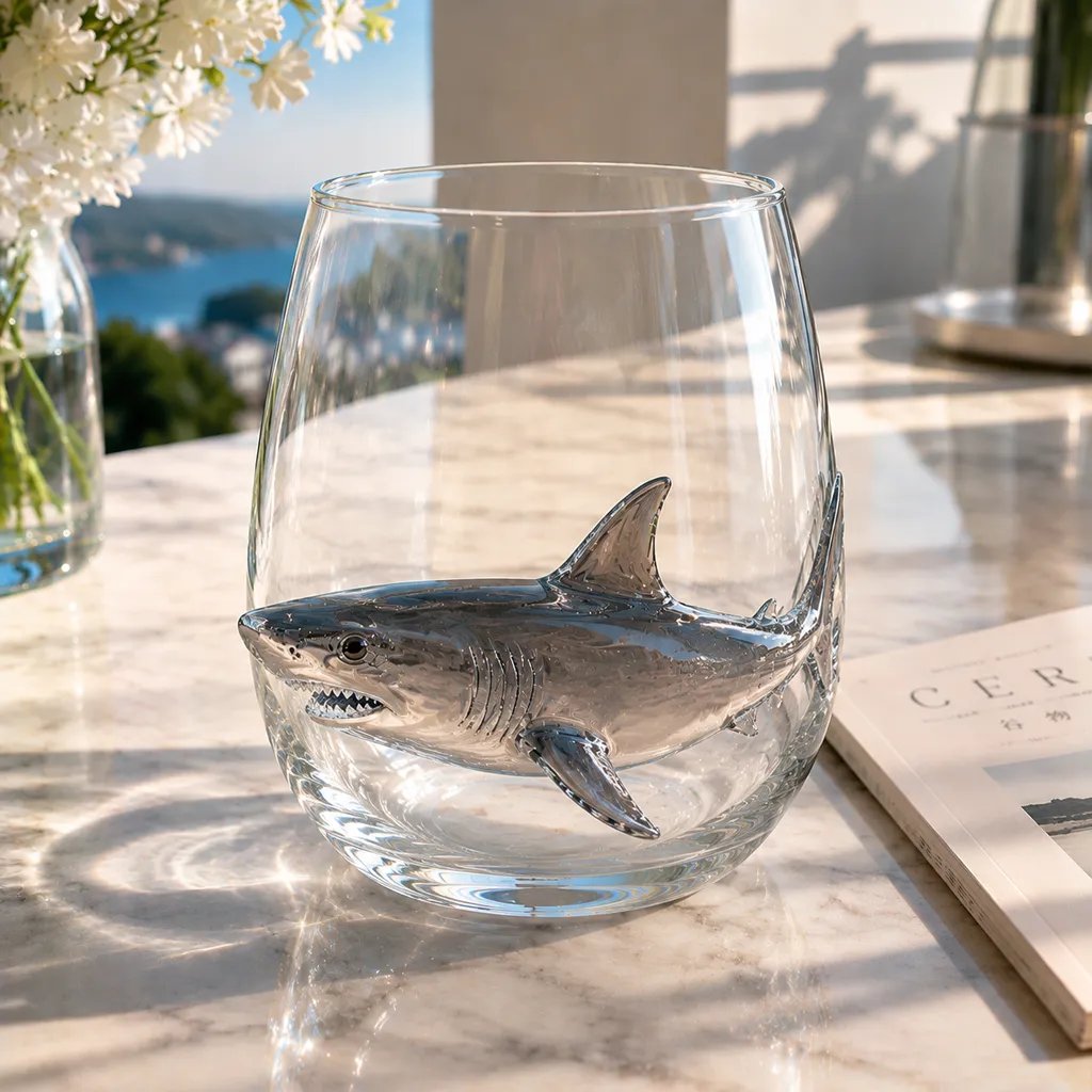 Artisanat animalier océanique en 3D | Verre à boire orné de créatures marines | Élément décoratif maritime | OceanCraft