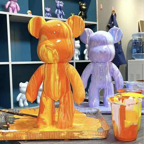 Art personnalisé d’ours en peluche en vinyle | avec 3 peintures acryliques et accessoires | décoration en art fluide | PourBear
