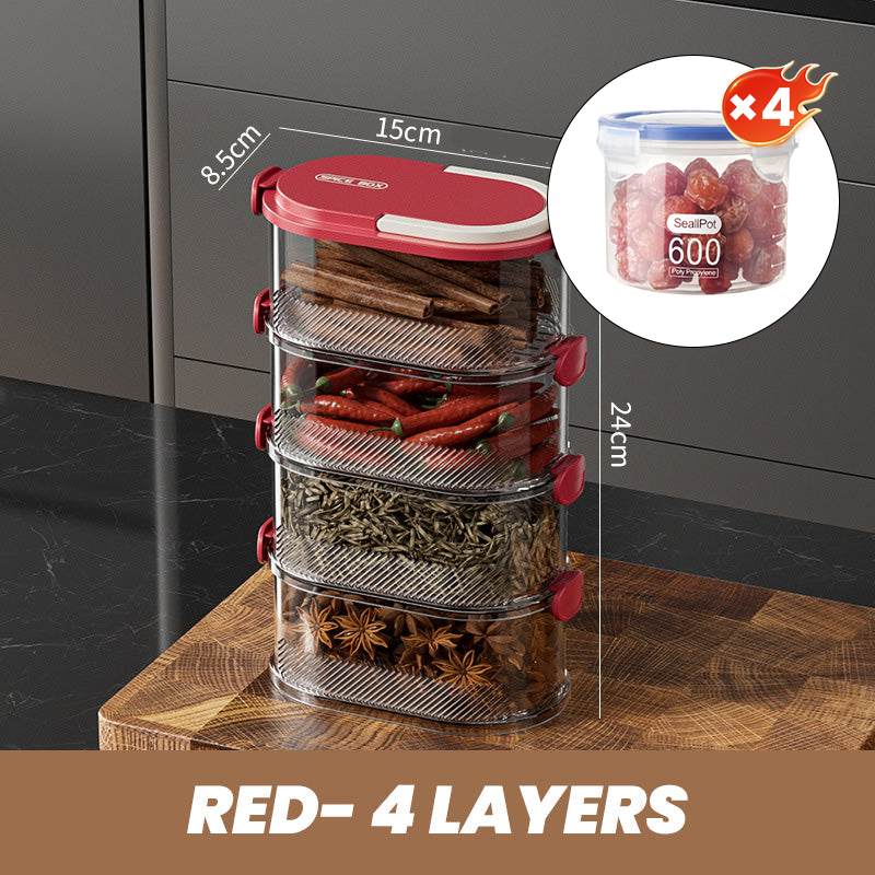 Gewürzbox mehrstufig aus PET & ABS | Luftdichter Verschluss, Knopfdruck-Zugriff | Platzsparende Ordnung in der Küche 22