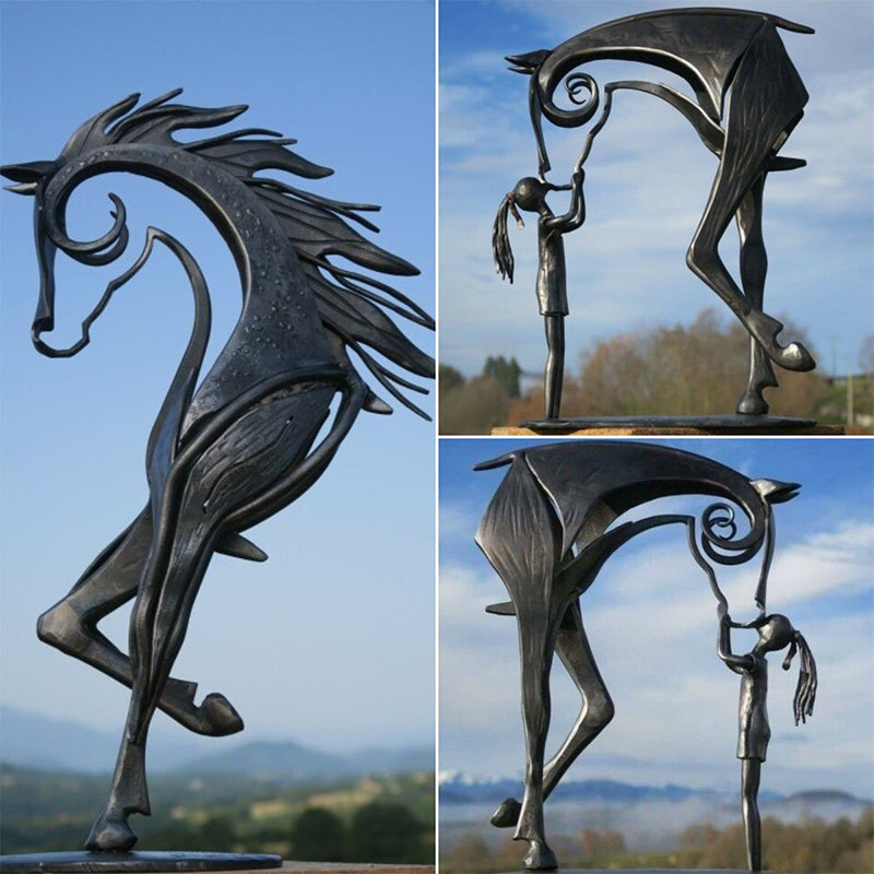 Escultura de cavalo em metal | Artesanato para jardim | Proteção contra ferrugem | Sculpterra