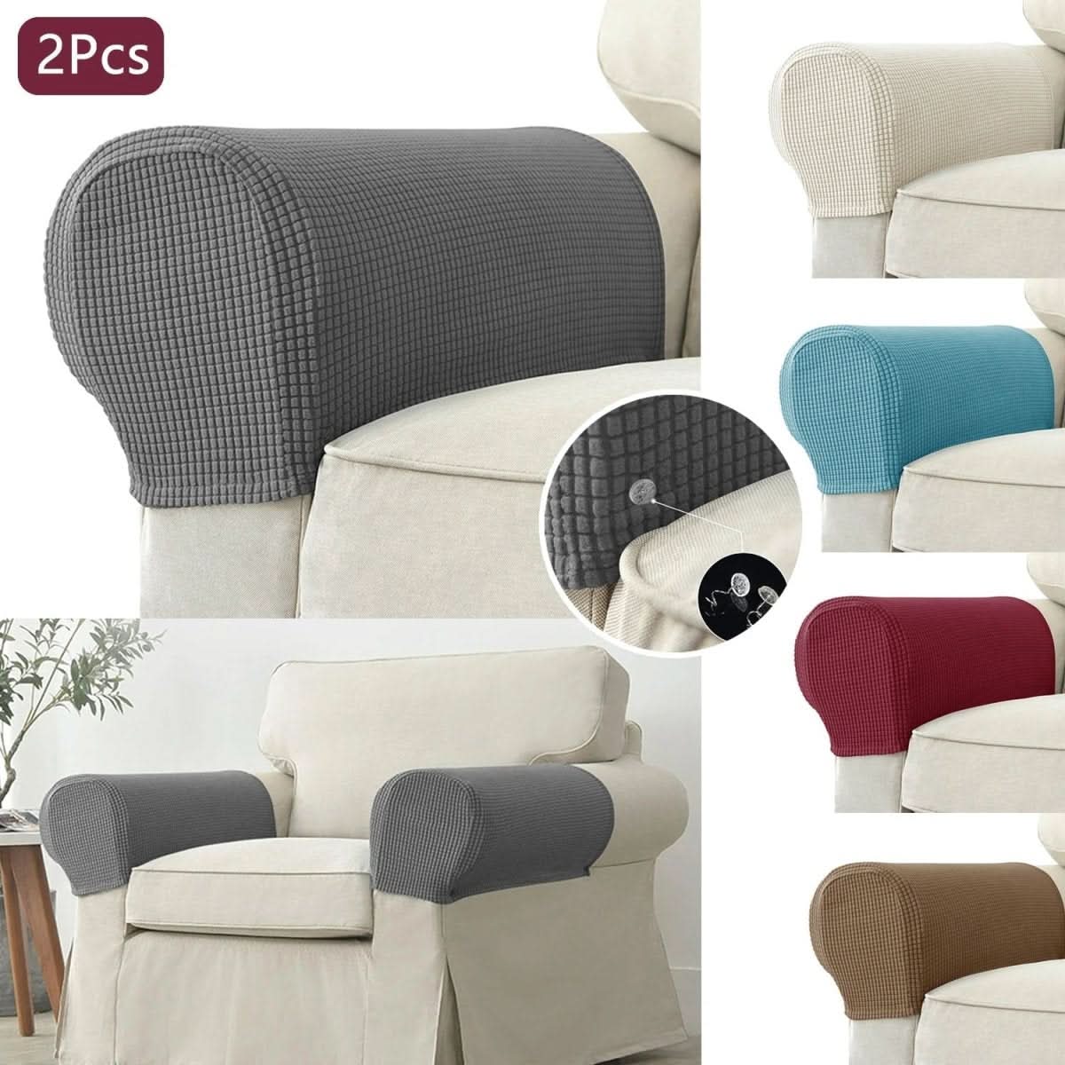 Armlehnenbezüge Polyester 2er-Set | Wasserdicht mit gestepptem Jacquard-Muster | Rutschfeste Basis für Sofa und Sessel 3