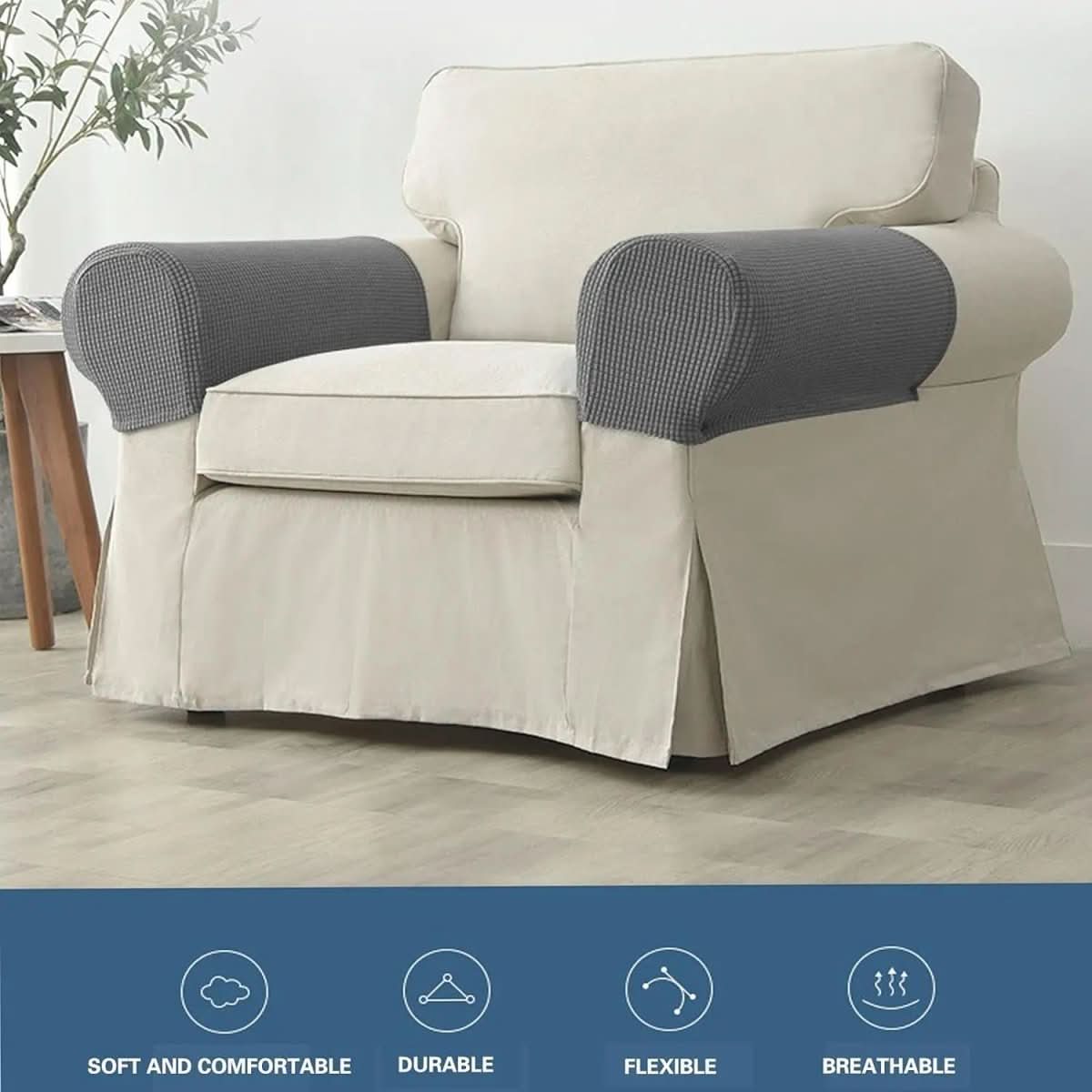 Armlehnenbezüge Polyester 2er-Set | Wasserdicht mit gestepptem Jacquard-Muster | Rutschfeste Basis für Sofa und Sessel 4