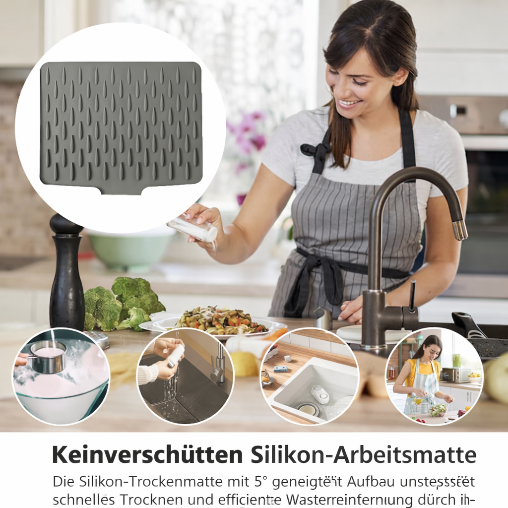 Abtropfmatte | Trocknet schneller ohne Pfützen | Geneigt, Hitzebeständig | DrainMat