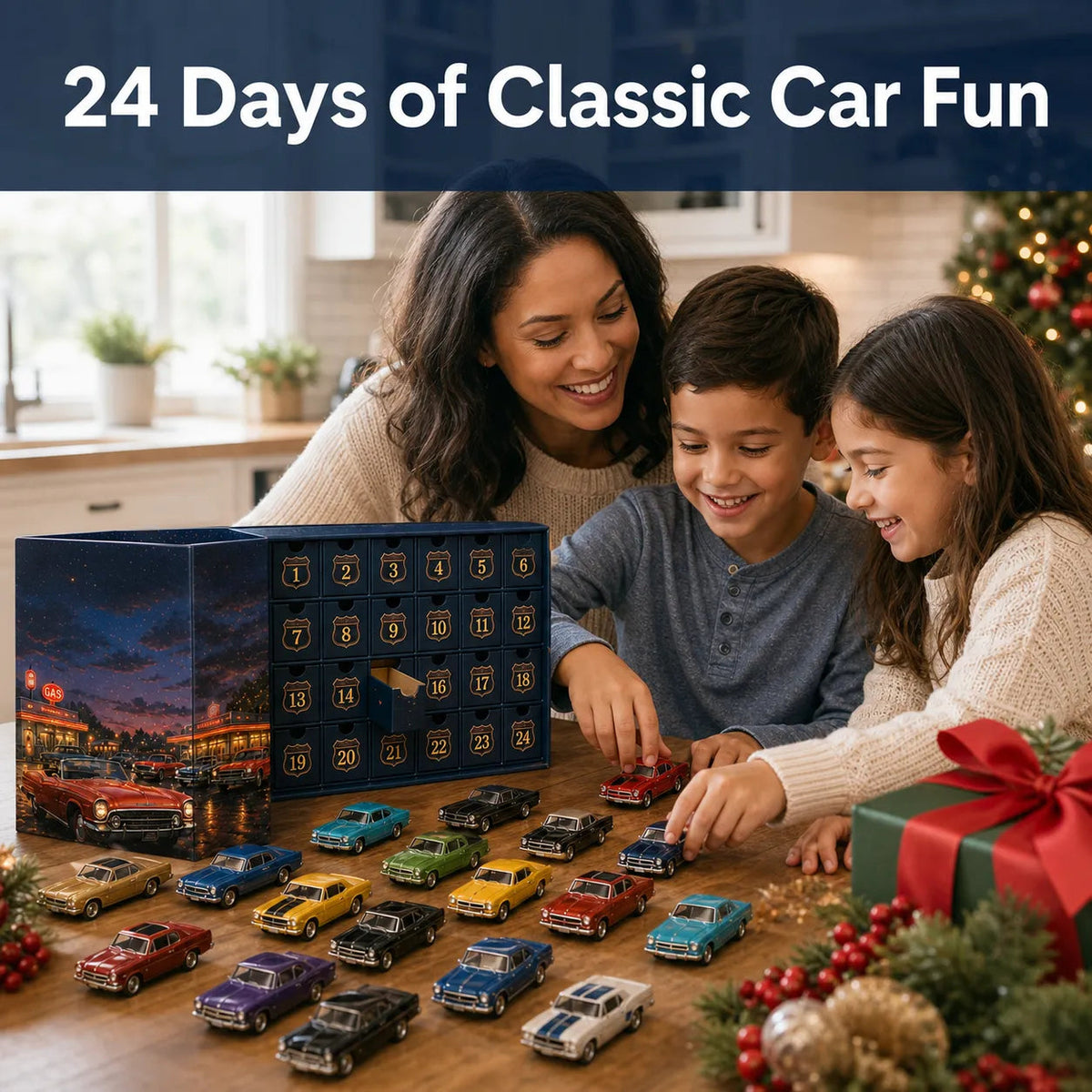 Adventskalender für Sammler mit dekorativer Auto-Miniaturen-Auswahl