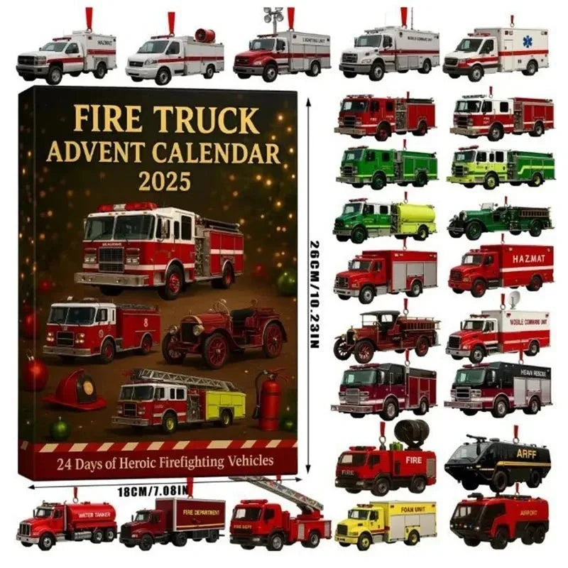 Adventskalender Feuerwehrauto Bunt kindersicher mit 24 Anhängern