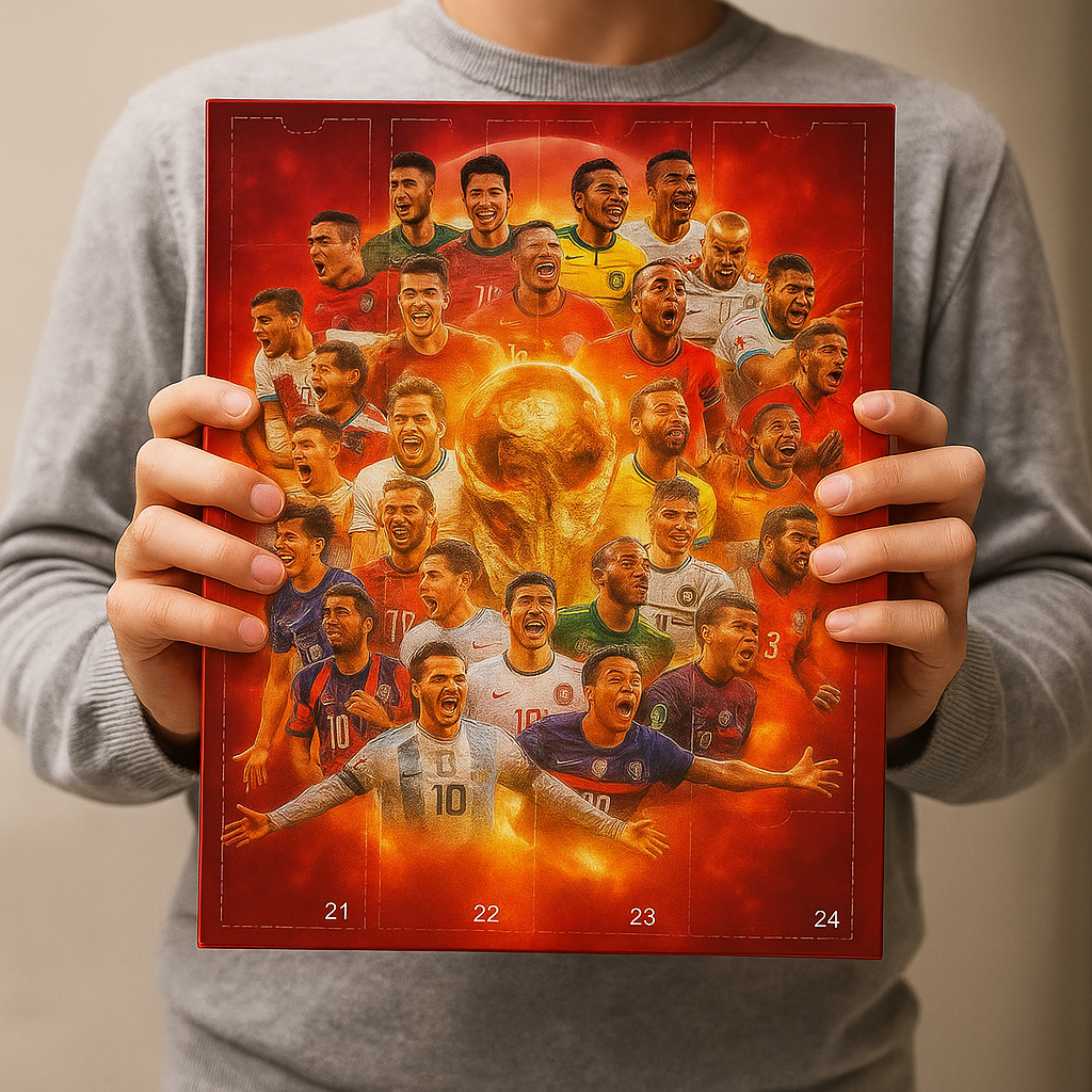 Adventskalender Fußball Figuren Set | 24 Türchen mit Sammelfiguren & Fanartikeln | Karton, 30 x 18 x 5 cm, Geschenkidee