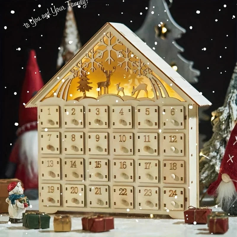 Adventskalender Holz handgefertigt Weihnachtsmotive mit LED-Beleuchtung 2