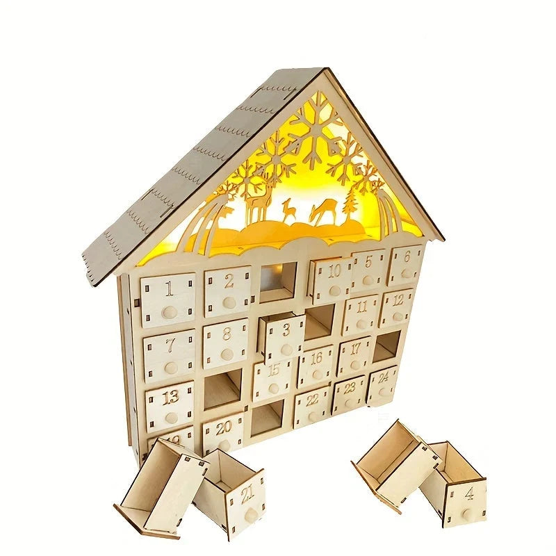 Adventskalender Holz handgefertigt Weihnachtsmotive mit LED-Beleuchtung 3