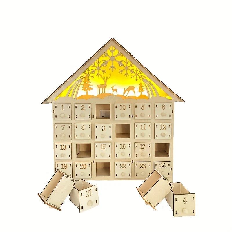 Adventskalender Holz handgefertigt Weihnachtsmotive mit LED-Beleuchtung 6