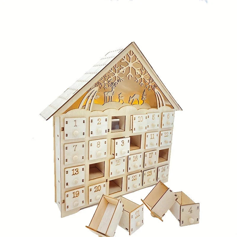 Adventskalender Holz handgefertigt Weihnachtsmotive mit LED-Beleuchtung 7