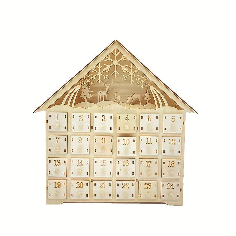 Adventskalender Holz handgefertigt Weihnachtsmotive mit LED-Beleuchtung 1