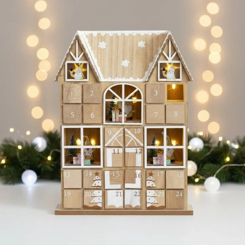 Adventskalender Holz wiederverwendbar 24 Fächer mit LED-Beleuchtung