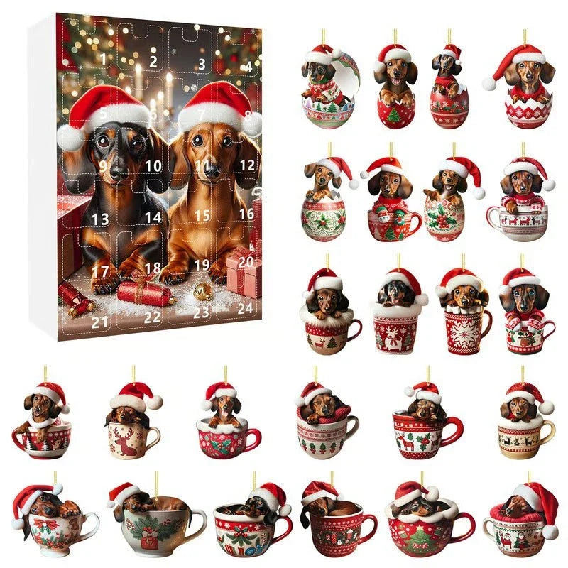 Adventskalender für Hunde Weihnachten | 24 Überraschungen im Dackel-Design | Robuste 24-Tür-Box mit Spielzeug & Leckerli 1