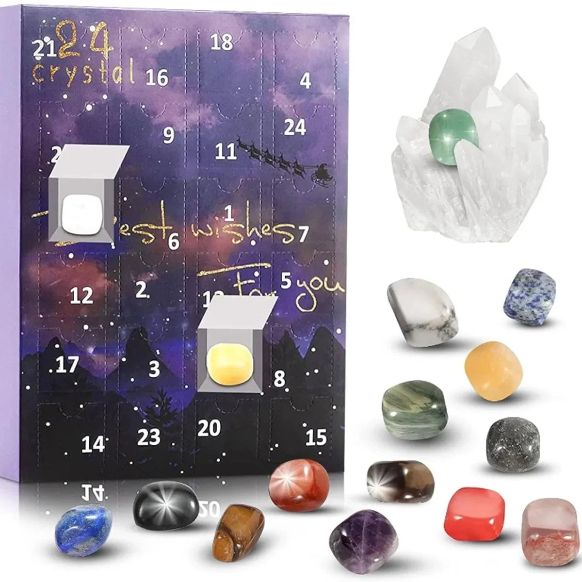 Adventskalender Kristalle wiederverwendbar mit 24 Echten Natursteinen 10