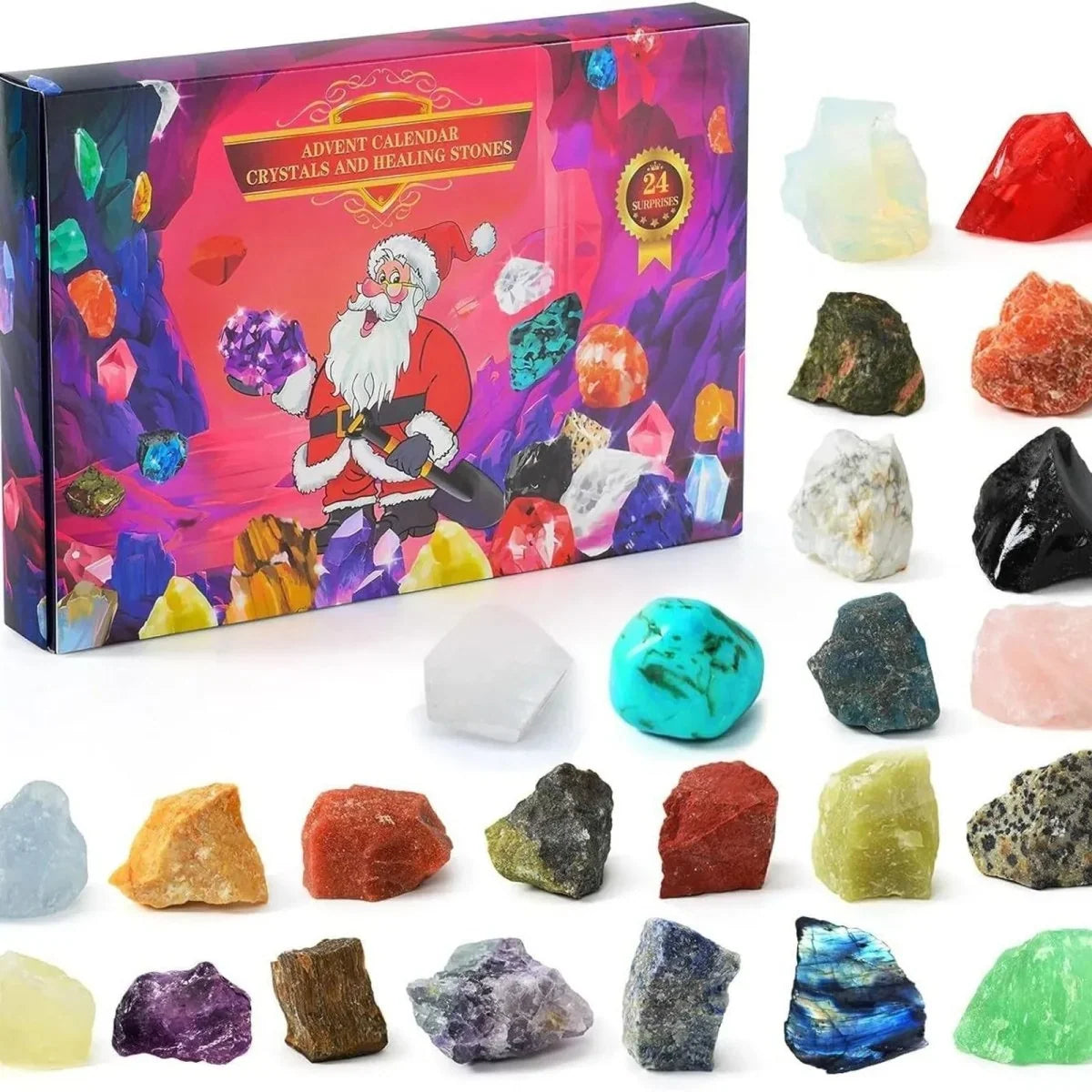 Adventskalender Kristalle wiederverwendbar mit 24 Echten Natursteinen 14