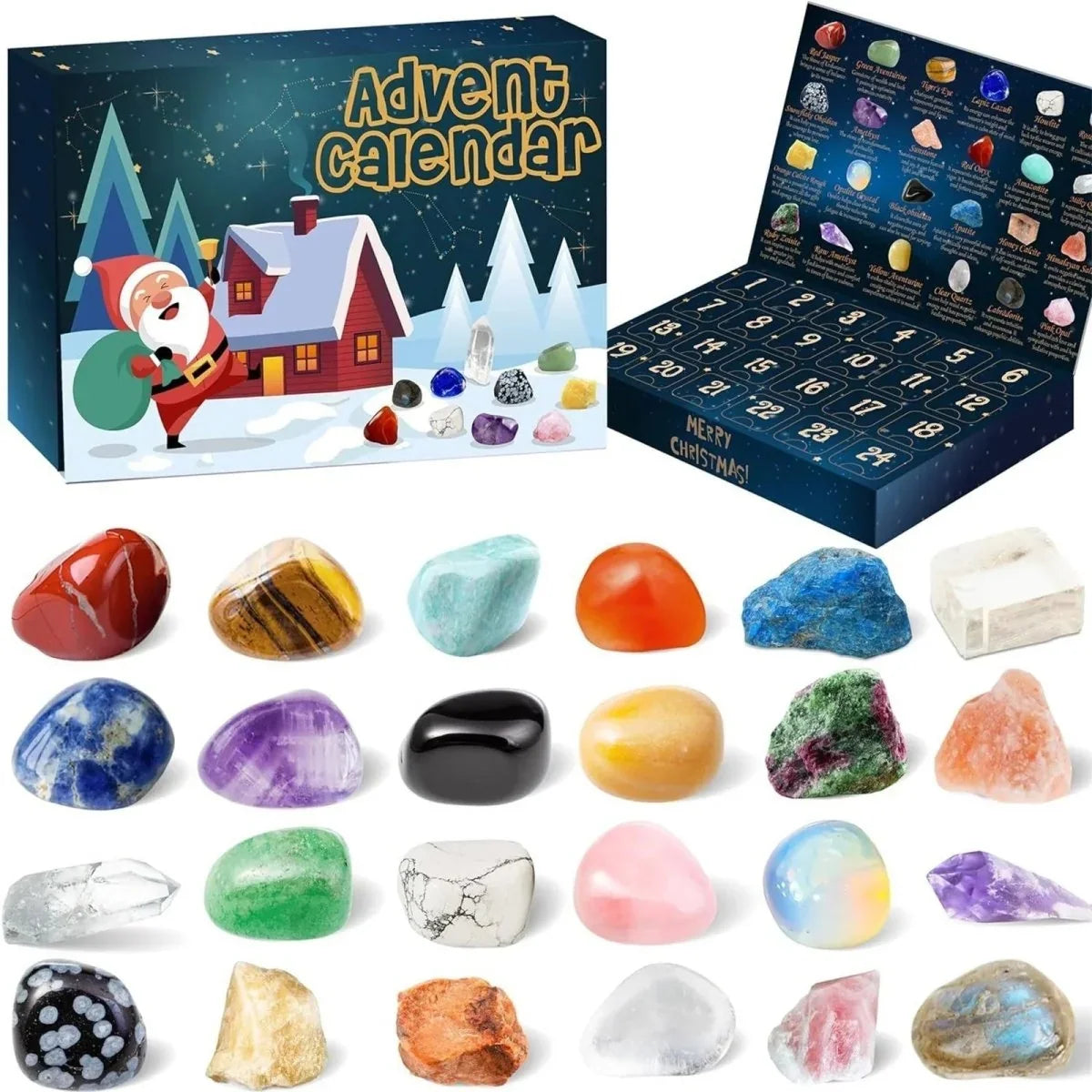 Adventskalender Kristalle wiederverwendbar mit 24 Echten Natursteinen 4