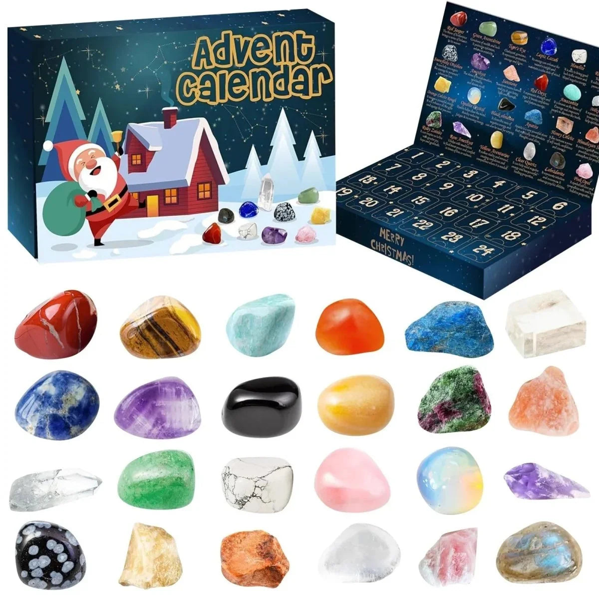 Adventskalender Kristalle wiederverwendbar mit 24 Echten Natursteinen 8