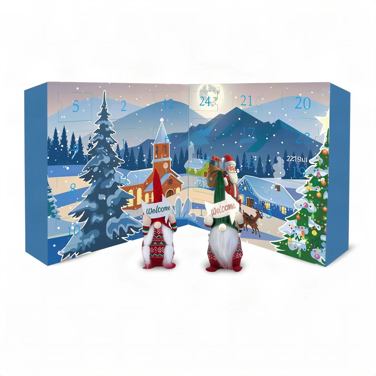 Adventskalender Plüschzwerge wiederverwendbar mit Doppeltür-Design 1