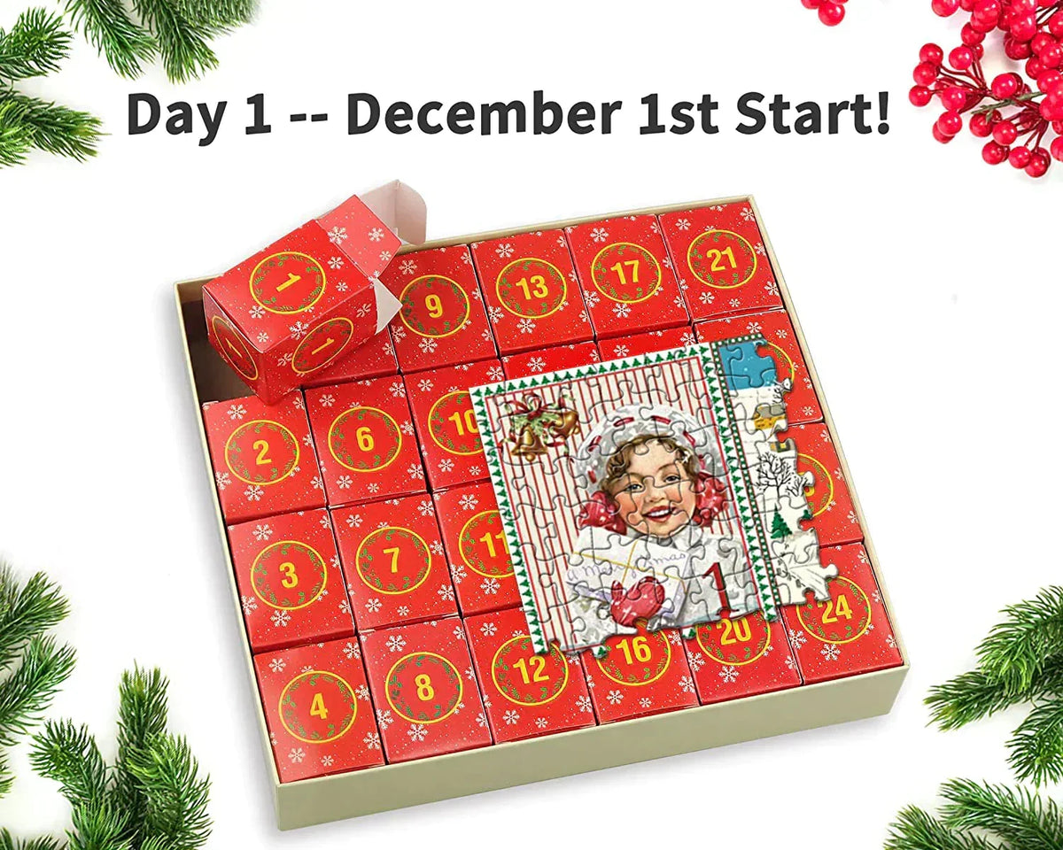 Adventskalender Puzzle 1008-teilig Kaminmotiv mit nummerierten Fächern 3