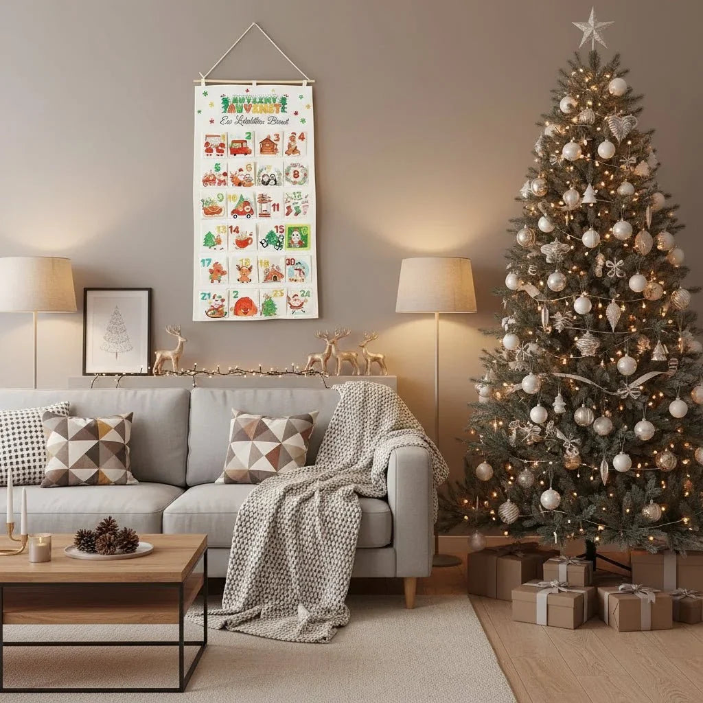 Adventskalender Stoff wiederverwendbar 24 Taschen mit Wandaufhängung