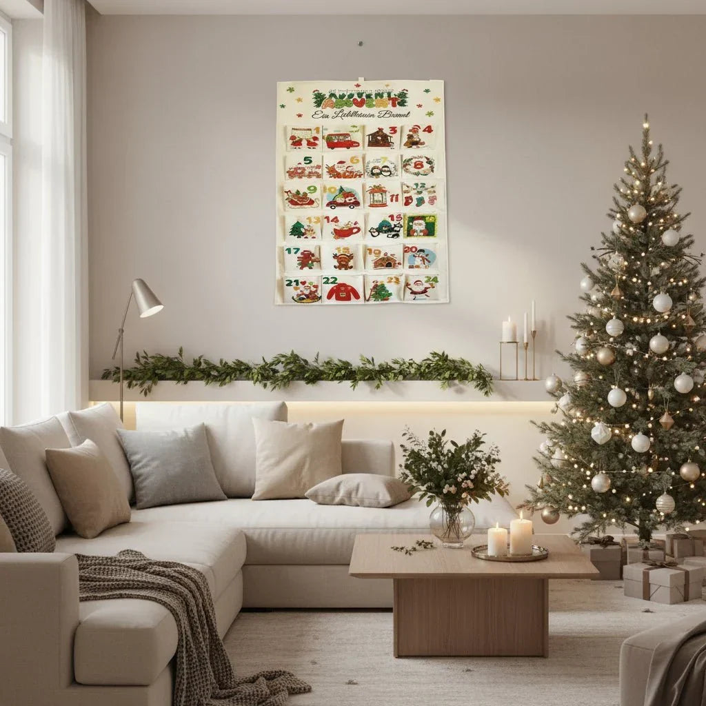 Adventskalender Stoff wiederverwendbar 24 Taschen mit Wandaufhängung