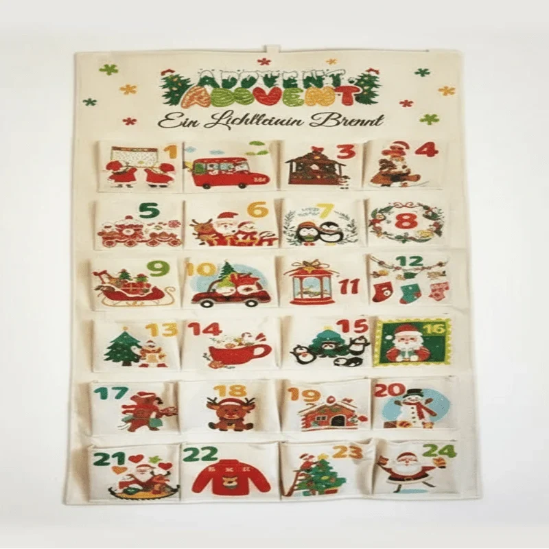 Adventskalender Stoff wiederverwendbar 24 Taschen mit Wandaufhängung