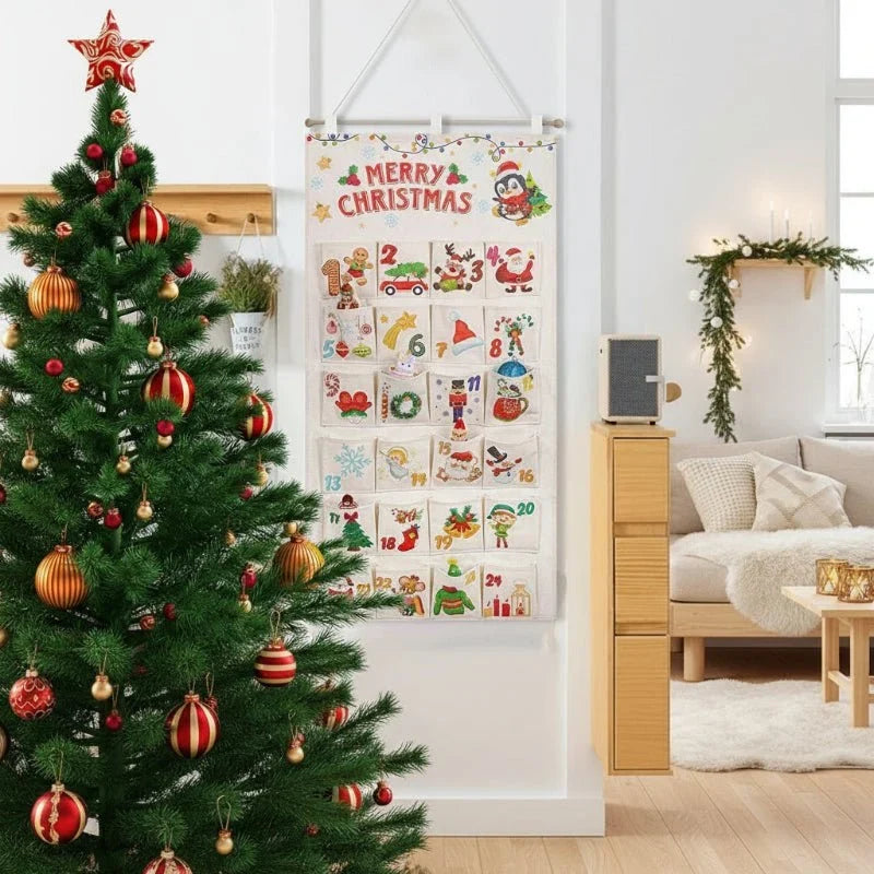 Adventskalender Stoff wiederverwendbar 24 Taschen mit Wandaufhängung