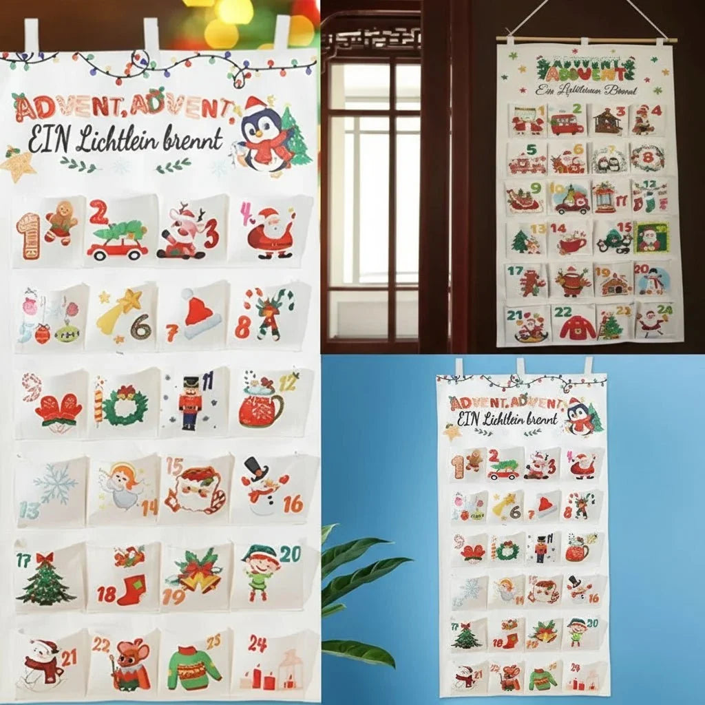 Adventskalender Stoff wiederverwendbar 24 Taschen mit Wandaufhängung