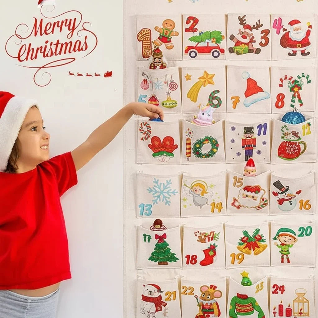 Adventskalender Stoff wiederverwendbar 24 Taschen mit Wandaufhängung