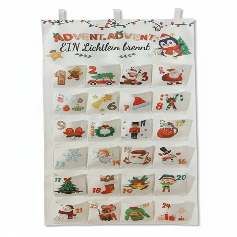 Adventskalender Stoff wiederverwendbar 24 Taschen mit Wandaufhängung