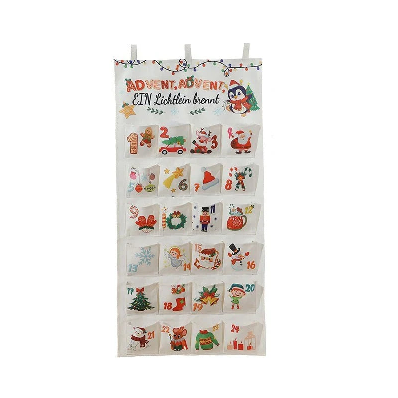 Adventskalender Stoff wiederverwendbar 24 Taschen mit Wandaufhängung