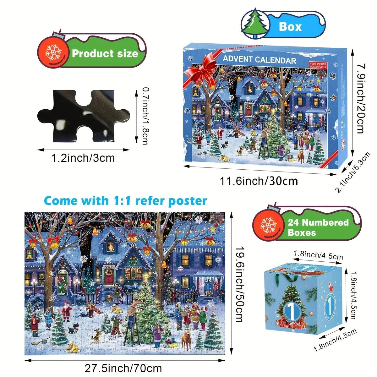 Adventskalender Weihnachtsdorf Puzzle wiederverwendbar mit 24 Teilen