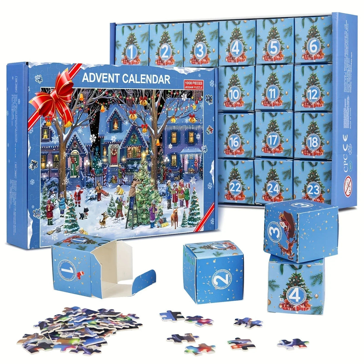 Adventskalender Weihnachtsdorf Puzzle wiederverwendbar mit 24 Teilen