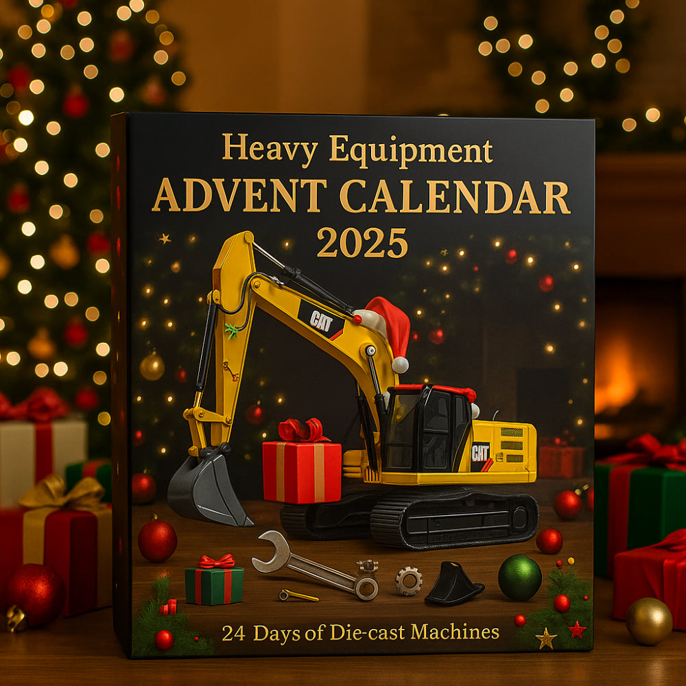 Adventskalender Baumaschinen 2025 mit 24 Druckguss-Modellen | Bagger, Kran & Radlader | 30 x 40 cm, robuste Metall-Ausführung 2