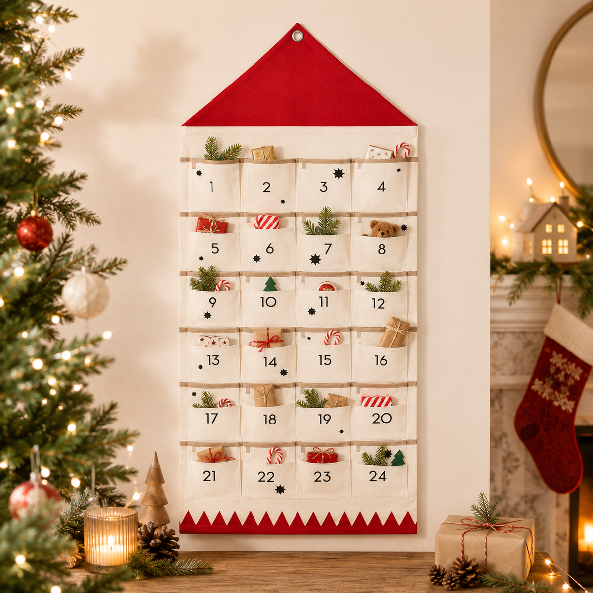 Adventskalender zum Befüllen Weihnachten | 24 Taschen aus Stoff | Wiederverwendbar zum Aufhängen an Tür oder Wand 5