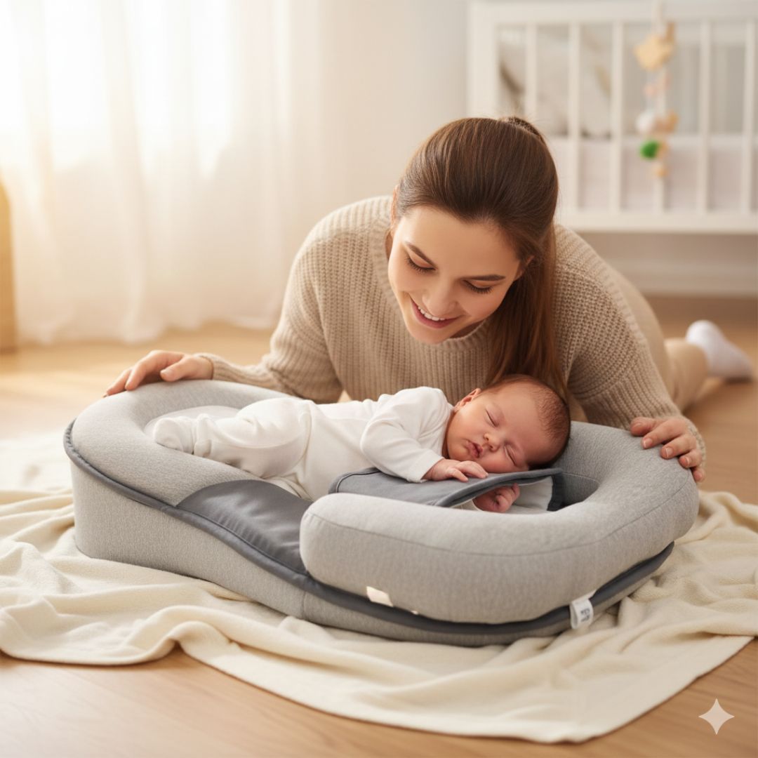 Baby Bett mit 15° Schräglage & Anti-Roll-Gurten | Memory-Schaum, Baumwollbezug | 0–12 Monate, Bezug abnehmbar & waschbar 1