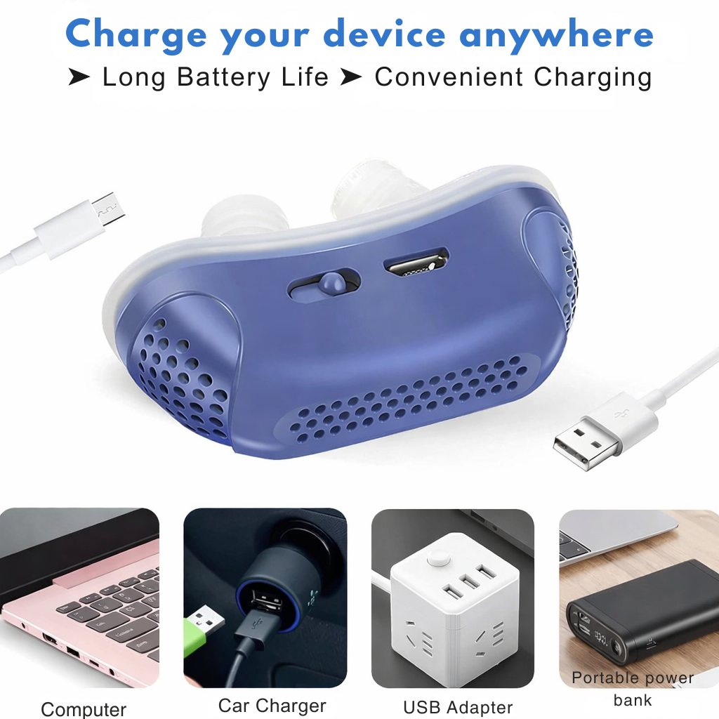 Anti-Schnarch Nasengerät mit Luftstrom | Kompakte Atemhilfe ohne Maske | USB-aufladbar | MicroBreath