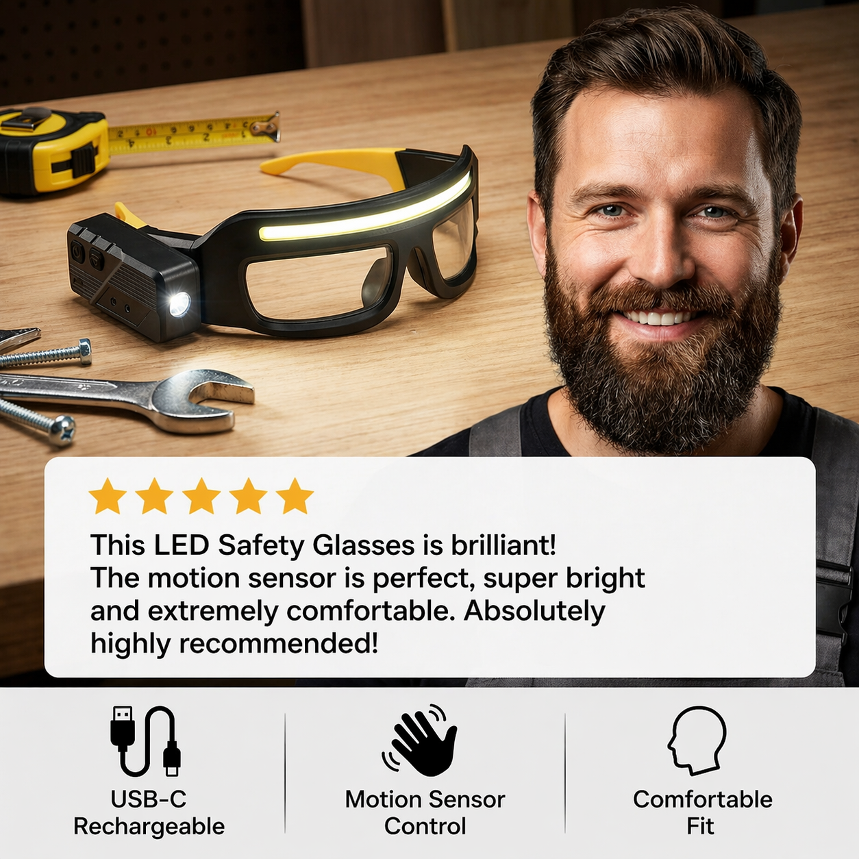 Arbeitsampe mit Bewegungssensor | Freihändig | LED-Brillenlampe | SensorGlow