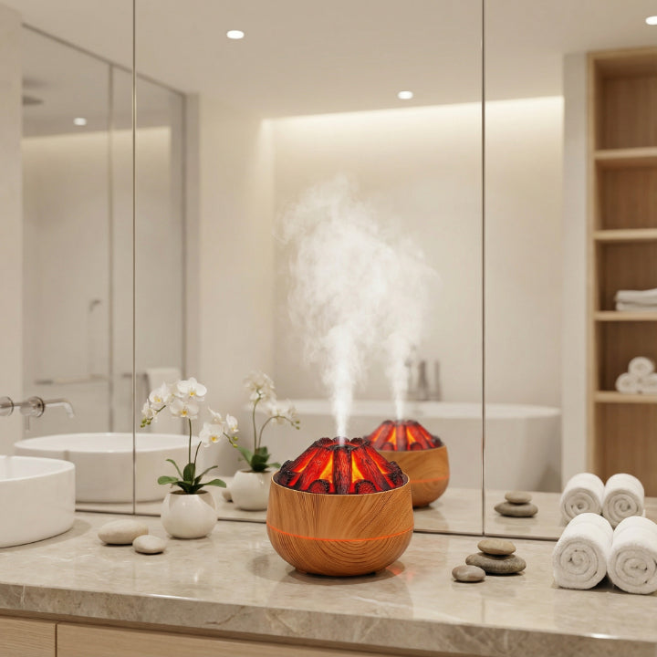 Aroma Diffusor kompakt USB Holzoptik Feinnebel mit Flammenlicht-Effekt 2