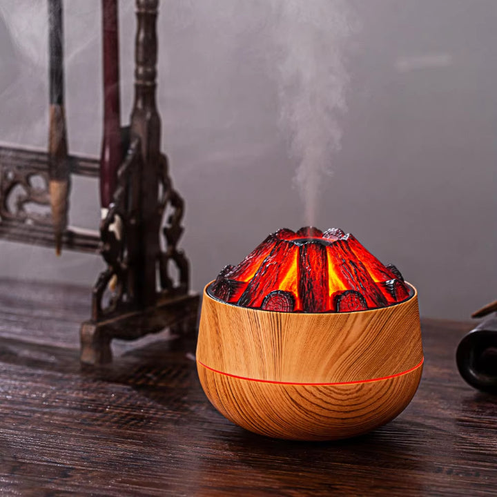Aroma Diffusor kompakt USB Holzoptik Feinnebel mit Flammenlicht-Effekt 3