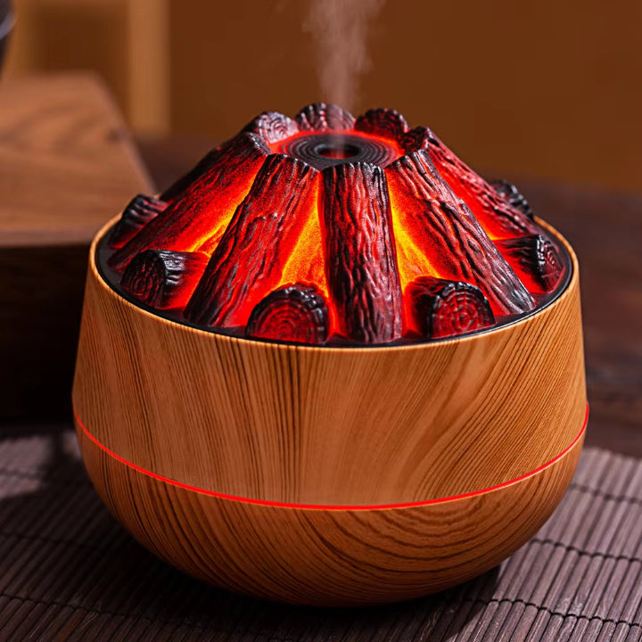 Aroma Diffusor kompakt USB Holzoptik Feinnebel mit Flammenlicht-Effekt 4