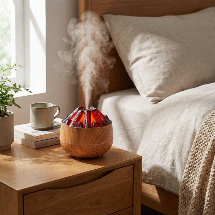 Aroma Diffusor kompakt USB Holzoptik Feinnebel mit Flammenlicht-Effekt 1