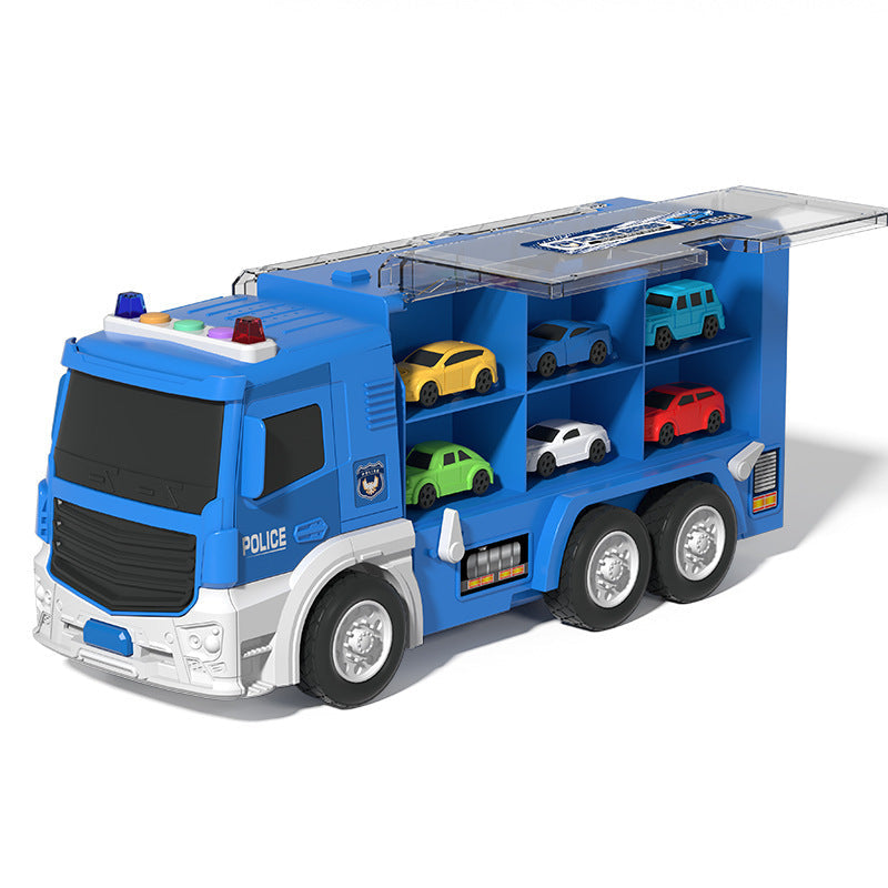 Autotruck Rennstrecke 2in1 Kunststoff | Inkl. 6 Mini-Autos | Verwandelt sich in Sekunden vom Transporter zur Rennbahn