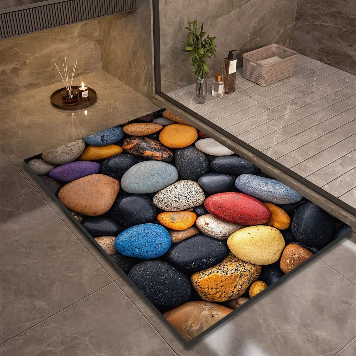Badematte Kieselgur | Schnelltrocknend & Rutschfest | Naturkautschuk Steinoptik | Aquapave