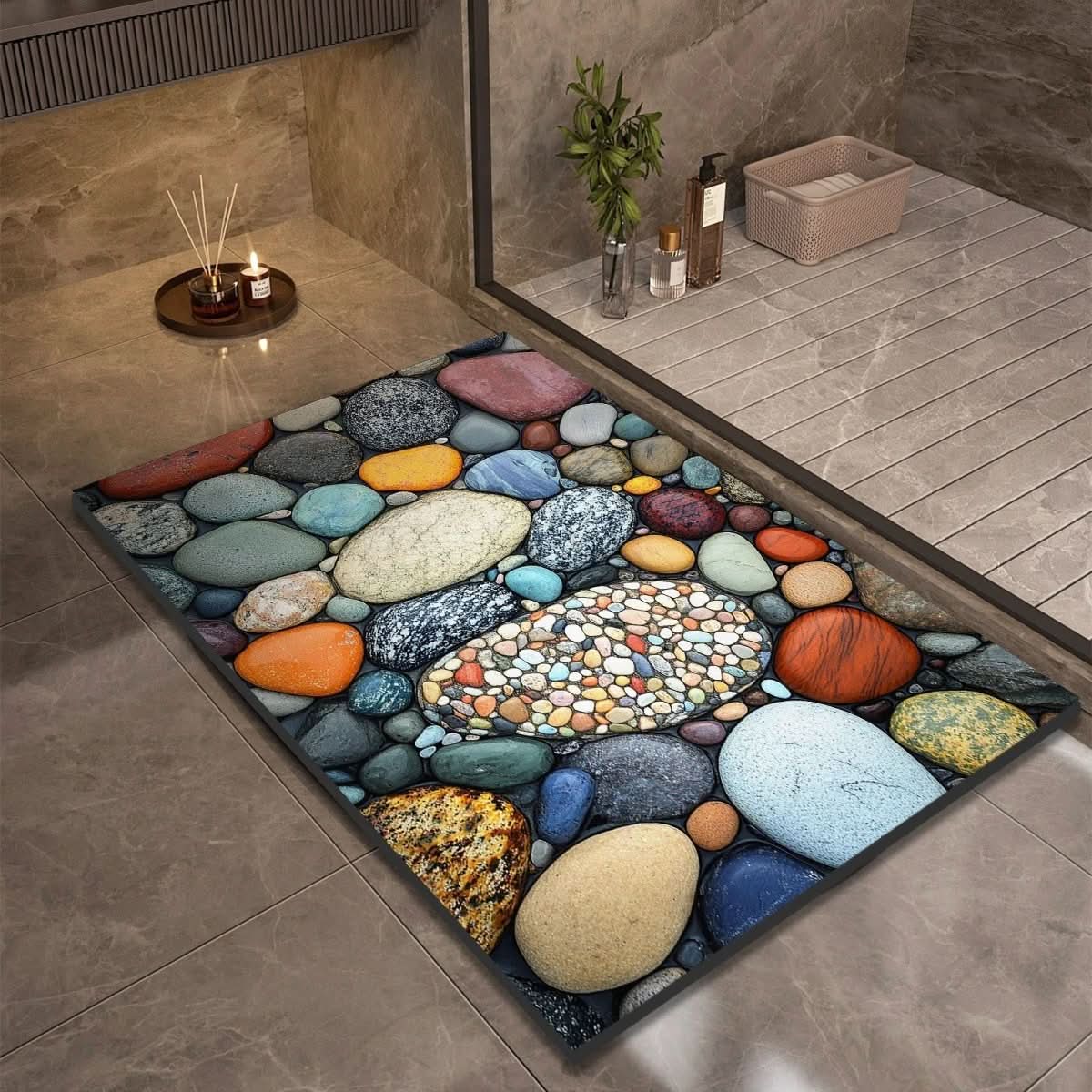 Badematte Kieselgur | Schnelltrocknend & Rutschfest | Naturkautschuk Steinoptik | Aquapave
