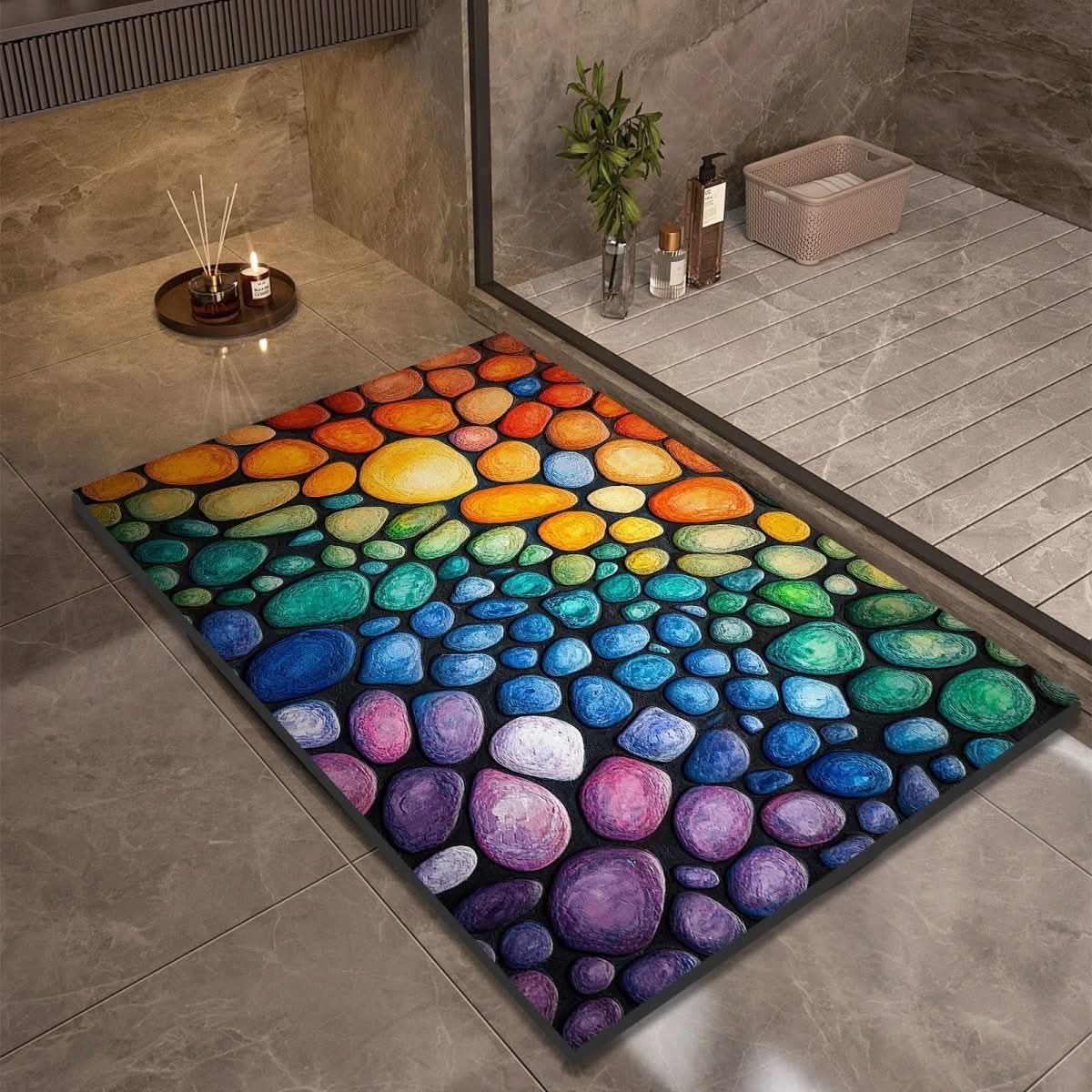Badematte Kieselgur | Schnelltrocknend & Rutschfest | Naturkautschuk Steinoptik | Aquapave