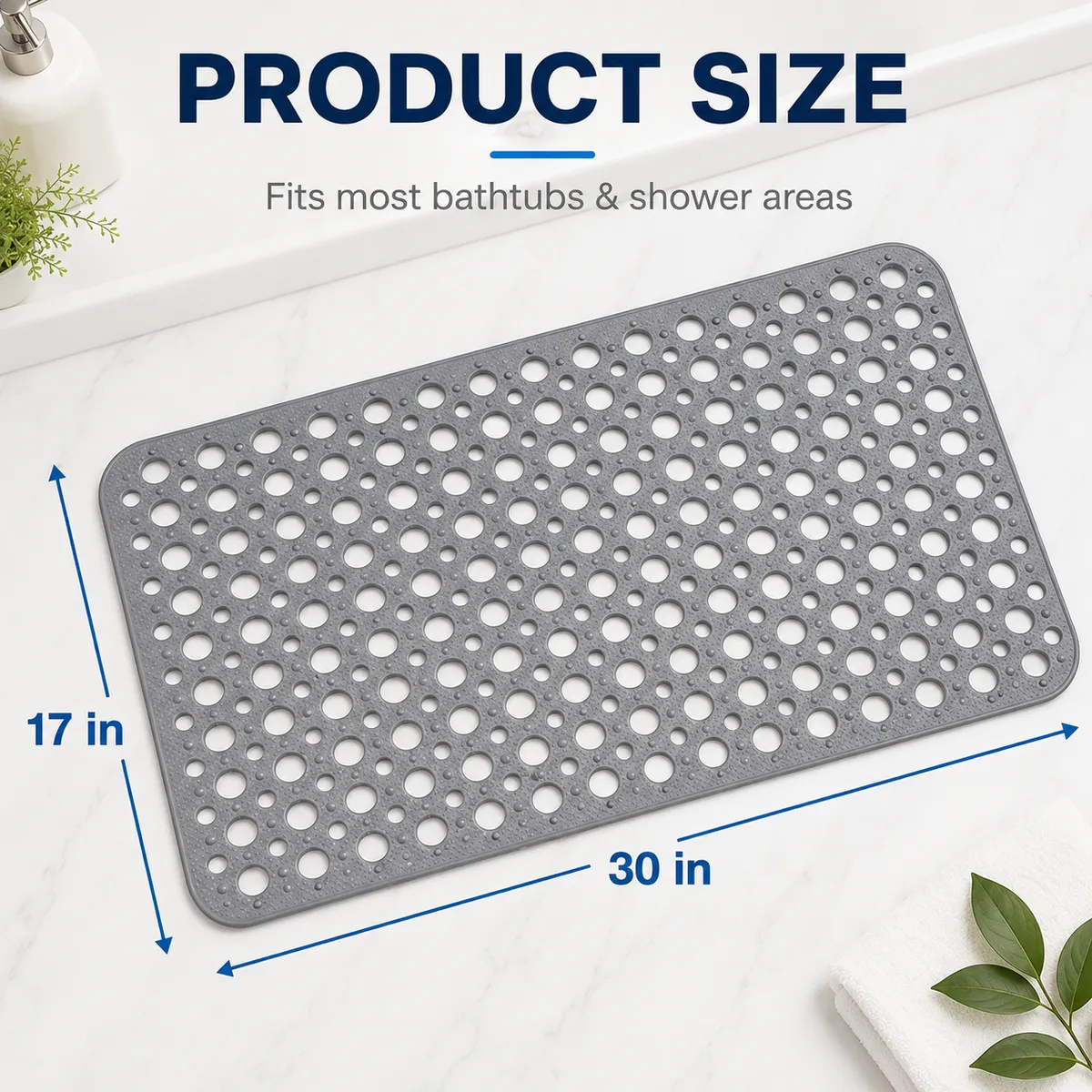 Badezimmer Sicherheitsmatte | Rutschfestes PVC mit Ablauflöchern | Schneller Wasserablauf | AquaGrip
